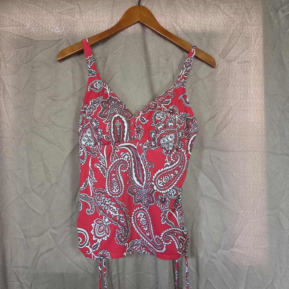 Jantzen Tankini Swim Top Womens 12 Pink Paisley Adjustable Ruched JZSS8436